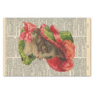 Vintage Newspaper with Cat Wearing Hat Decoupage Tissue Paper