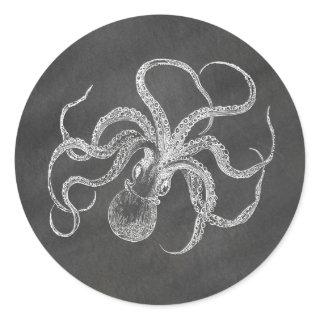 Vintage Octopus Chalkboard Background Template Classic Round Sticker