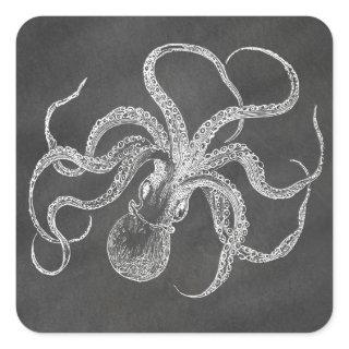 Vintage Octopus Chalkboard Background Template Square Sticker
