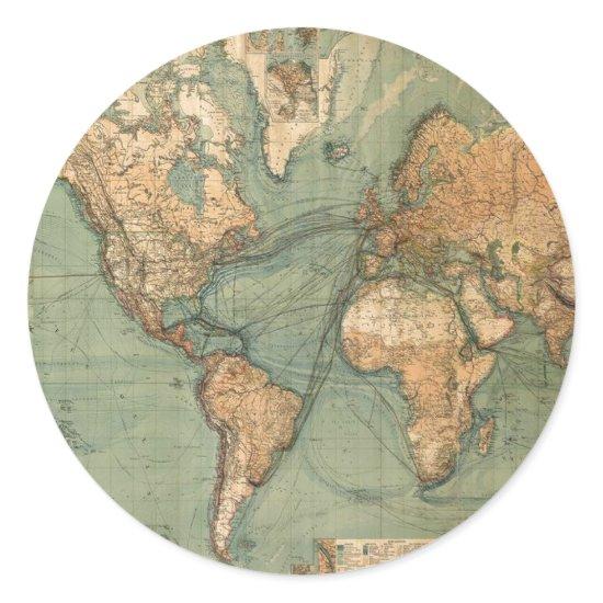 Vintage Old Antique World Map Classic Round Sticker