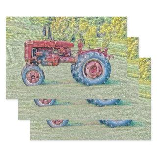 Vintage Old Red Rustic Farm Tractor  Sheets