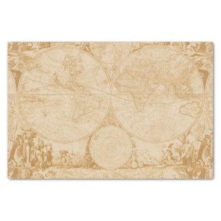 Vintage Old World Map Tan Decoupage Tissue Paper