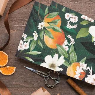 Vintage Orange Fruit Tree Orchard & Floral Blossom Tissue Paper