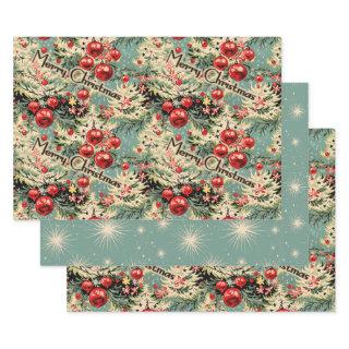 Vintage Ornaments & Christmas Florals On Soft Blue  Sheets