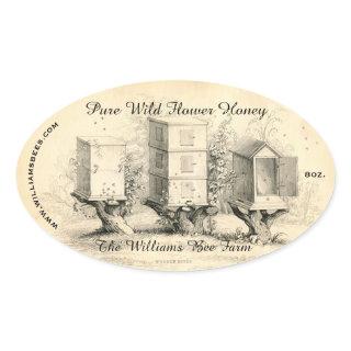 Vintage Oval Bee Hives Honey Jar Sticker