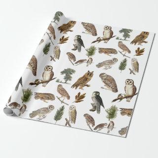 Vintage Owl Watercolor Forest Pattern