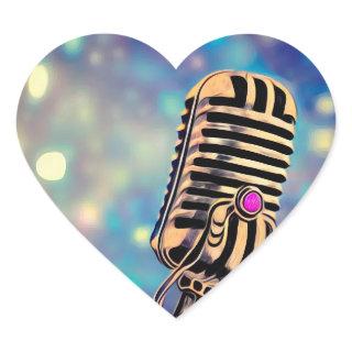 Vintage Painted Retro Microphone 7 Heart Sticker