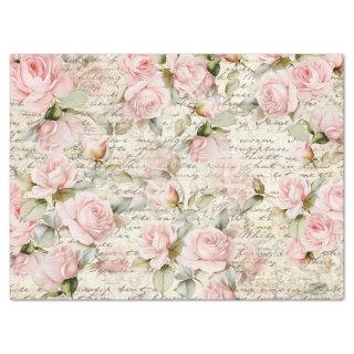 Vintage Pale Pink Roses Old Letter Decoupage Tissue Paper