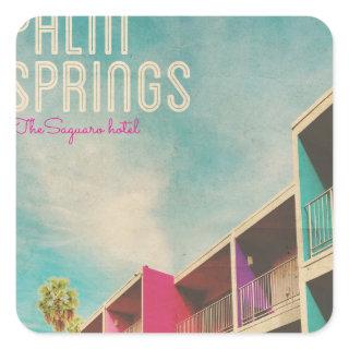 Vintage Palm Spring Hotel Square Sticker