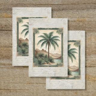 Vintage Palm Tree Beach Ocean Ephemera Decoupage Tissue Paper