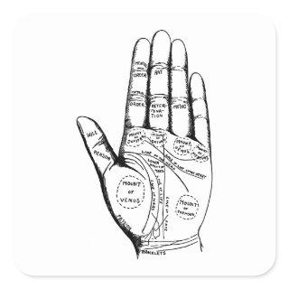 Vintage Palmistry Chart Palm Reading Square Sticker