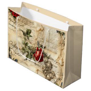 Vintage Parchment Love Letter with Flowers (9) Large Gift Bag