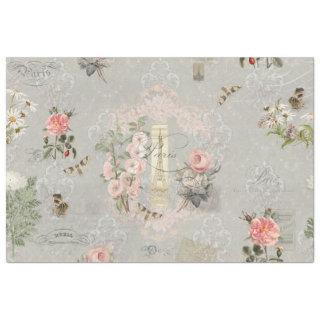 Vintage Paris Blush Pink Gray Flowers Decoupage Tissue Paper