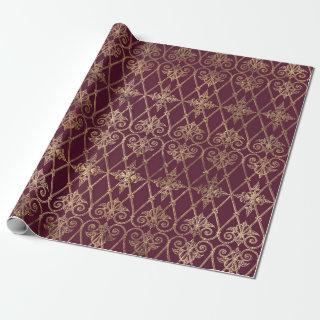 Vintage Paris Burgundy Red and Gold Damask