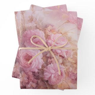 Vintage Pastel Pink Roses with Gold Accents   Sheets