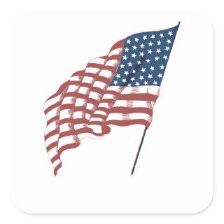 Vintage Patriotic American Flag Waving in the Wind Square Sticker