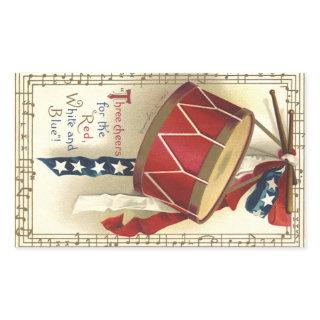 Vintage Patriotic, Drums with Musical Notes Rectangular Sticker