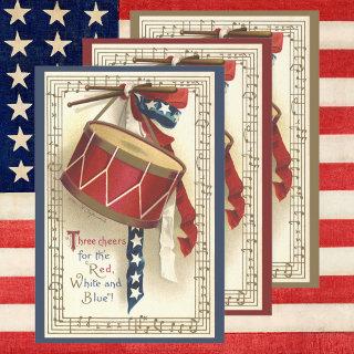 Vintage Patriotic, Drums with Musical Notes  Sheets