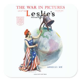 Vintage Patriotic Lady Liberty Magazine Cover Art Square Sticker