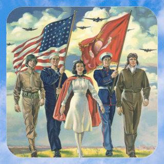 Vintage Patriotic, Proud Military Personnel Heros Square Sticker