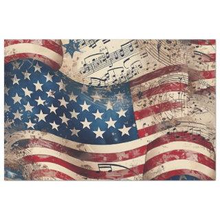 Vintage Patritotic American Flag Music Note Tissue Paper