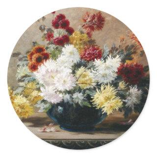 Vintage Paul Biva Astern in vase Floral  Classic Round Sticker