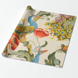 Vintage Peacock and poppies illustrations