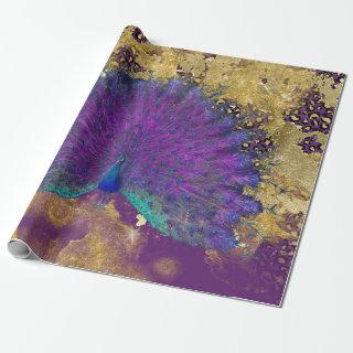 Vintage Peacock Leopard Purple and Gold Decoupage
