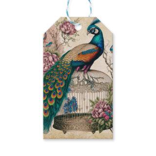 Vintage Peacock on Bird Cage Victorian Napkins Gift Tags