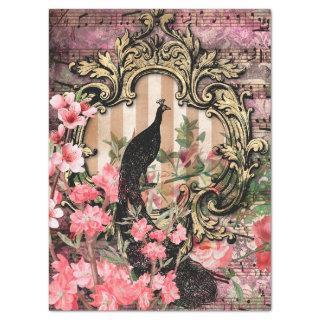 Vintage Peacock with Frame Pink Floral Decoupage Tissue Paper