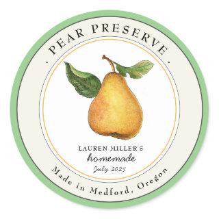 Vintage Pear Preserve Jam jar Canning label