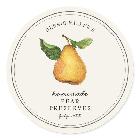 Vintage Pear Preserve Jam jar Canning label