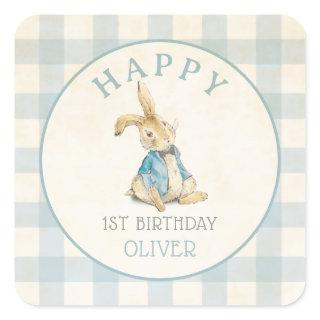 Vintage Peter The Rabbit Blue Gingham 1st Birthday Square Sticker