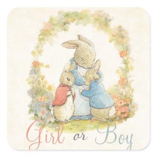 Vintage Peter The Rabbit Gender Reveal Boy Girl  Square Sticker