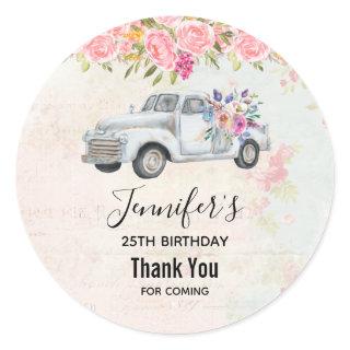 Vintage Pickup Truck Rustic Watercolor Birthday Classic Round Sticker