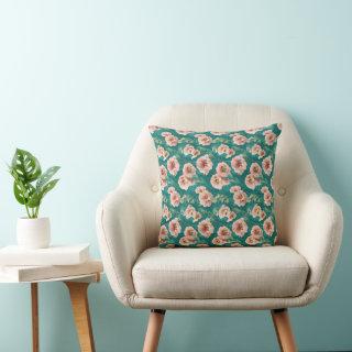 Vintage Pink and Teal Floral Pattern Design   Throw Pillow