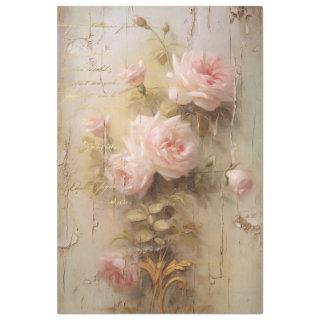 Vintage Pink Blush Roses Old Letter Decoupage  Tissue Paper