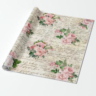 Vintage Pink Blush Roses Old Letter Decoupage