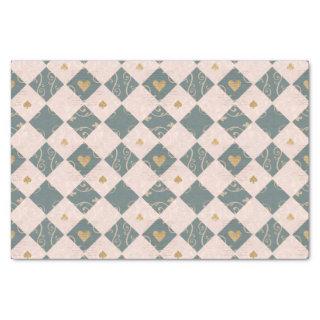 Vintage Pink Green Checkerboard Playing Card Suits Tissue Paper