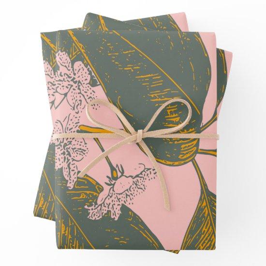 Vintage Pink Green Palm Frond Botanical Greenery  Sheets