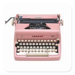 Vintage Pink Manual Typewriter Stickers (square)