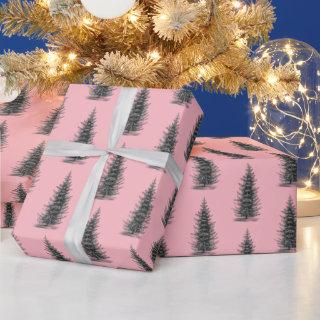 Vintage pink minimalistic spruce merry christmas
