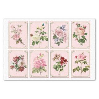 Vintage Pink Red Rose Floral w/ 8 Frames Decoupage Tissue Paper