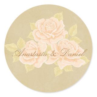 Vintage pink romantic roses with golden fleurdelis classic round sticker