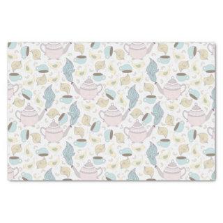 Vintage Pink Teapots and Blue Cups on White Tissue Paper