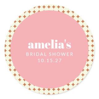 Vintage Pink Terracotta Dots Bridal Shower Custom Classic Round Sticker