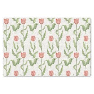 Vintage Pink Tulip Garden Floral Pattern Tissue Paper