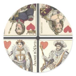 Vintage Playing Cards - Kings and Queens of Hearts Classic Round Sticker