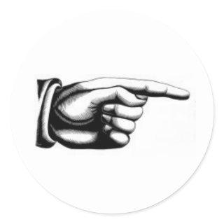 Vintage pointing hand classic round sticker