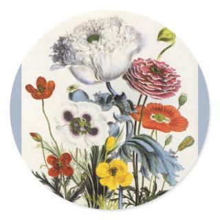 Vintage Poppies in the Garden, Victorian Flowers Classic Round Sticker